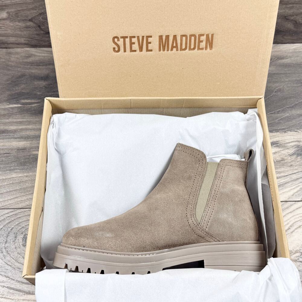 NIB Steve Madden Marceline 9M Taupe Suede Chelsea Ankle Boots Booties - Picture 11 of 11